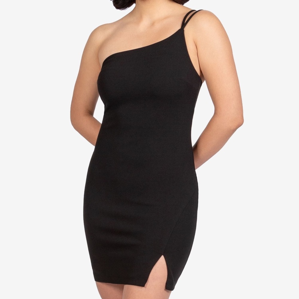 asymmetrical black body con dress
